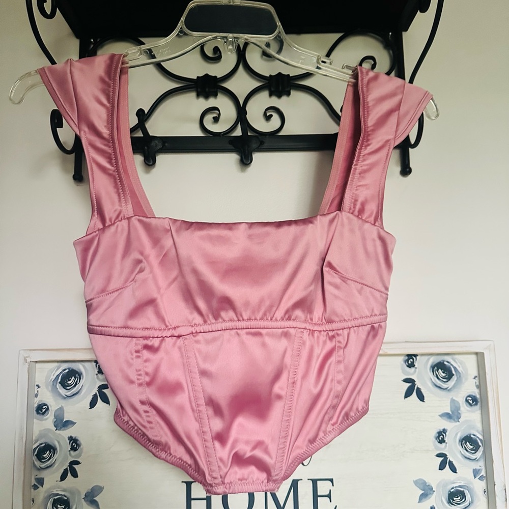 🎯Urban Outfitters Out From Under Dusty Rose Satin Corset Top NWT